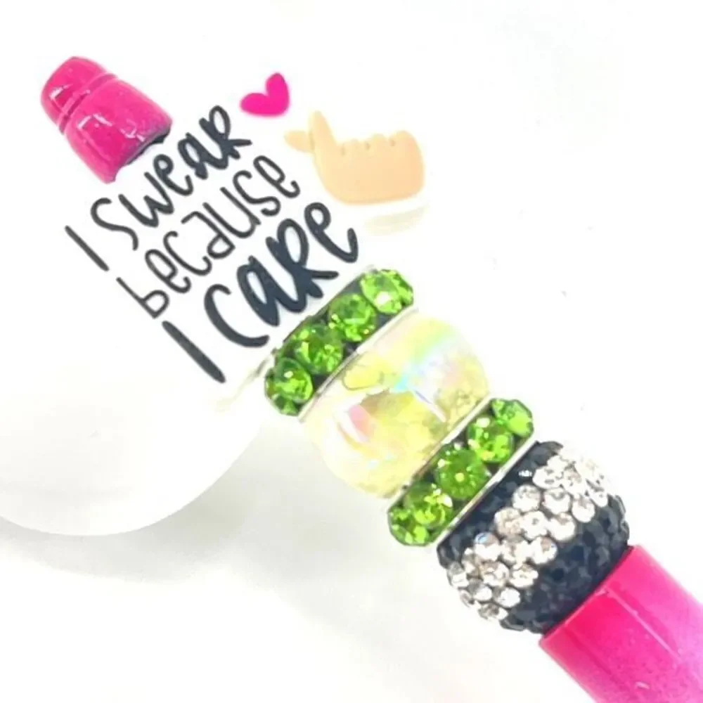 I swear because I care heart fingers handmade pen NEW beads rhinestone bling clo